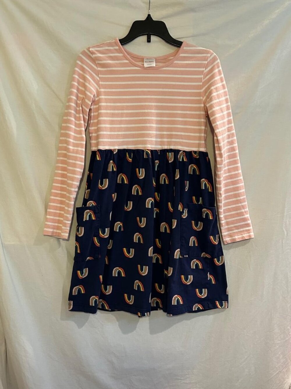 Hanna Andersson Girls 10 140cm Long Sleeve Pink Stripe Cotton Dress Rainbows